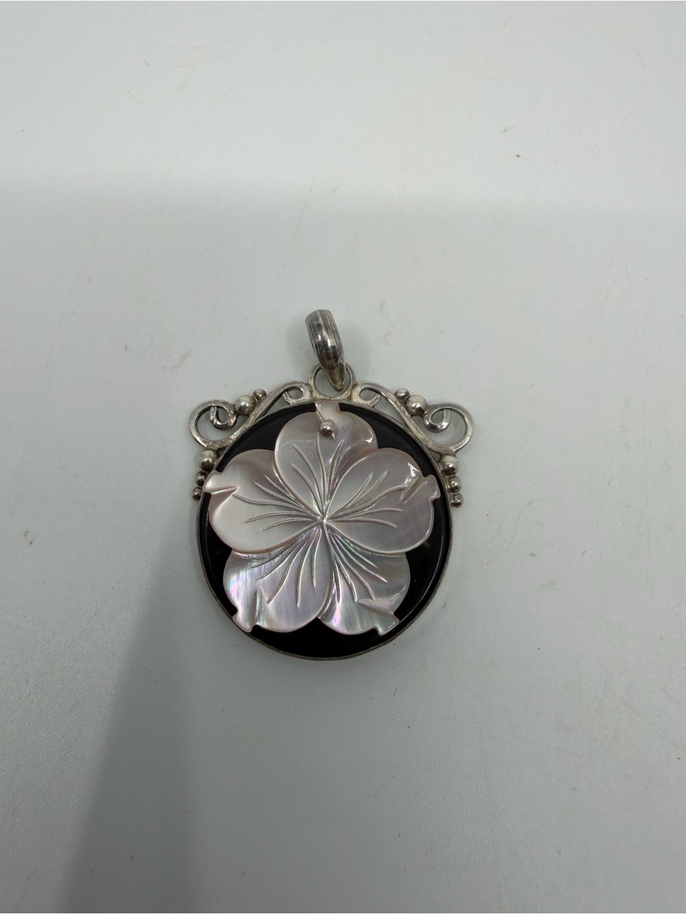 Sterling silver& Mother of Pearl Flower Pendant on oynx
